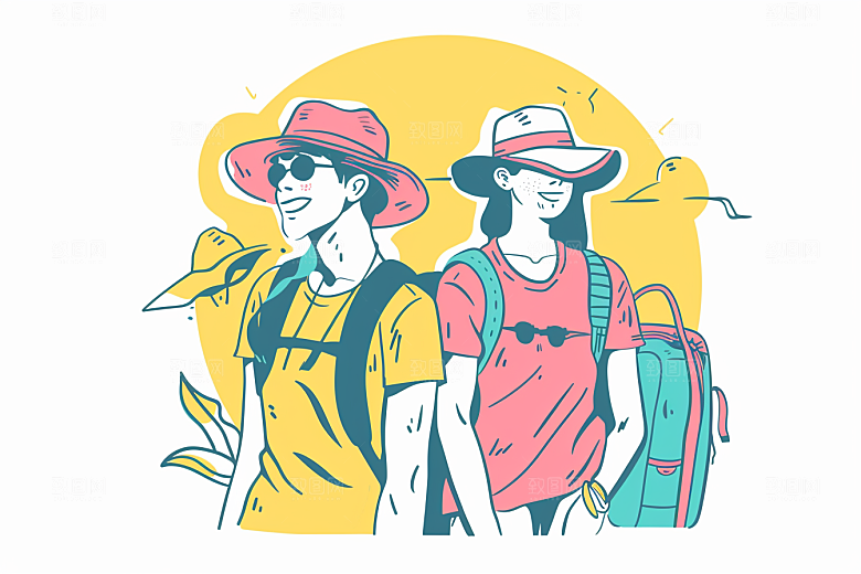 旅游人物游玩度假扁平风插画