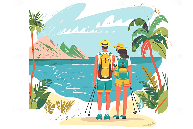 旅游人物出行户外扁平风插画