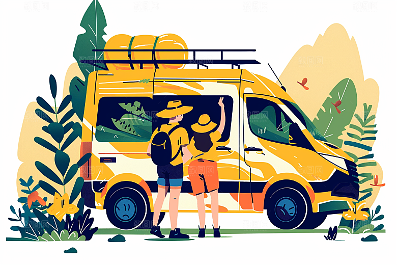 旅游人物自然简约扁平风插画