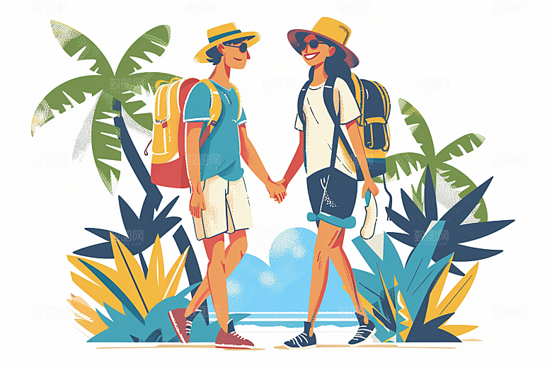 旅游人物户外小长假扁平风插画