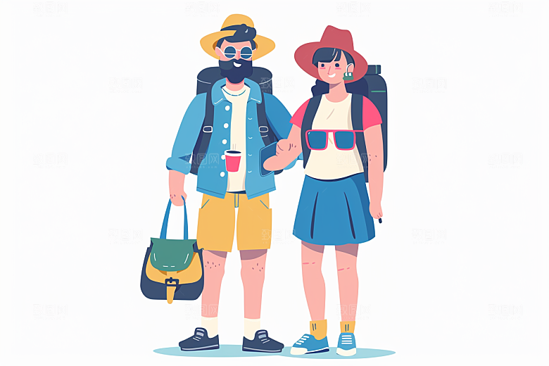 旅游人物出行简约扁平风插画