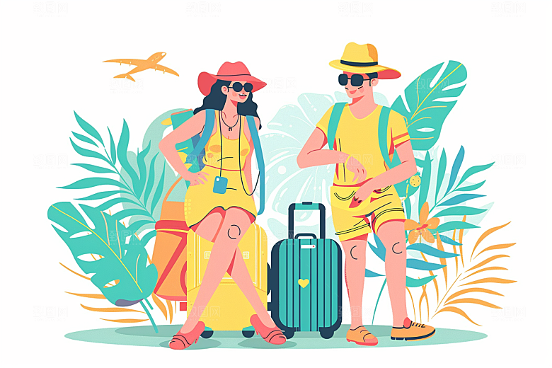 旅游人物户外简约扁平风插画