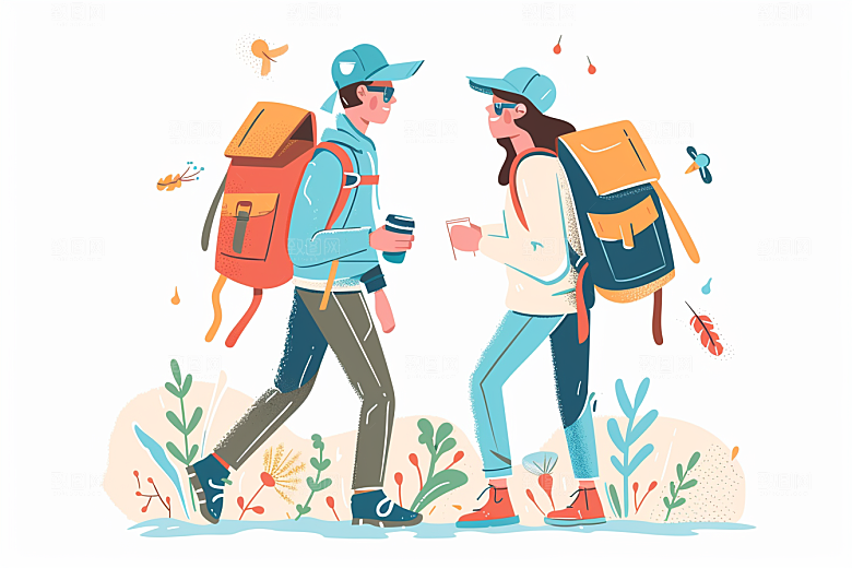 旅游人物彩色旅行扁平风插画