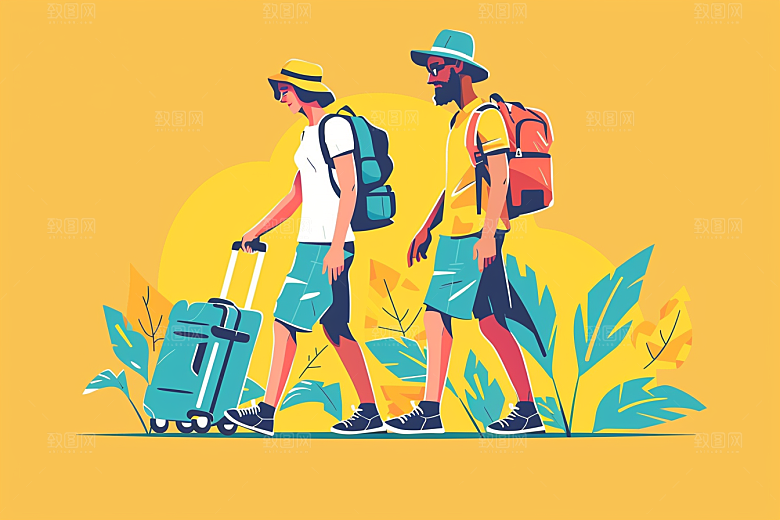 旅游人物户外小长假扁平风插画