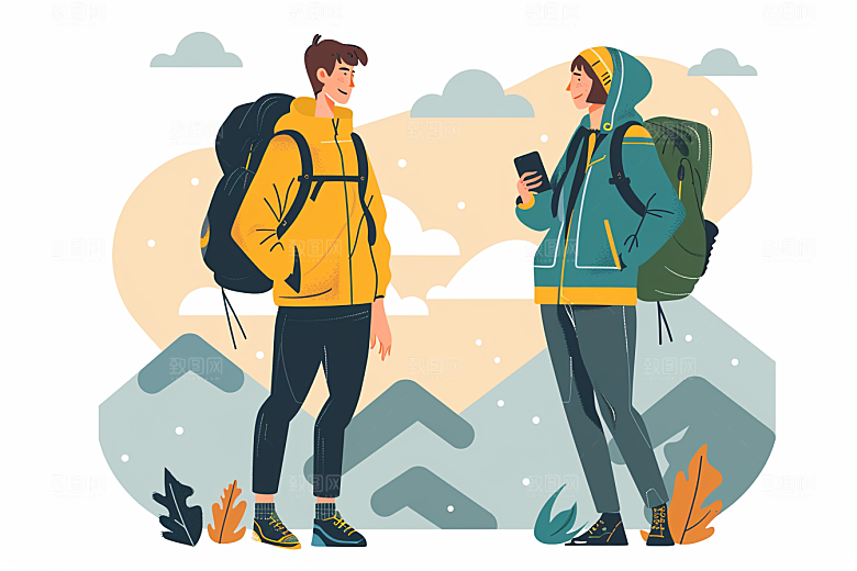 旅游人物自然户外扁平风插画