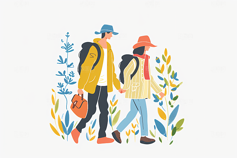扁平风旅游自然手绘插画