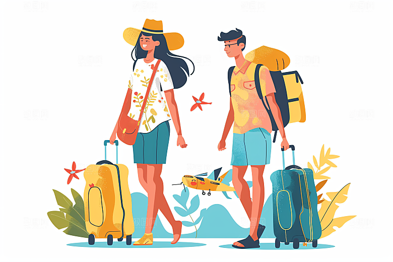 扁平风旅游彩色自然插画