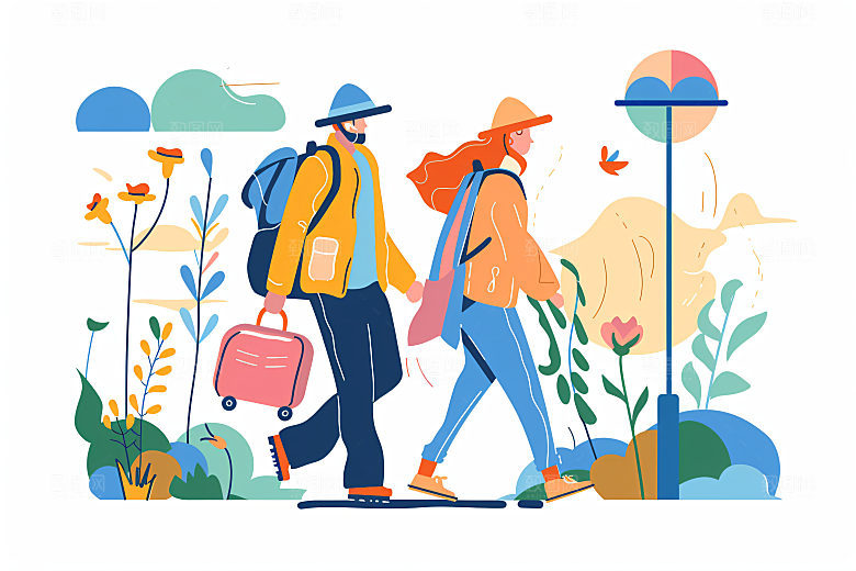 扁平风旅游旅行踏青插画