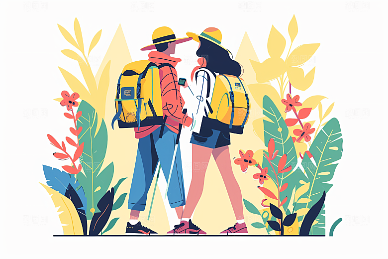 扁平风旅游自由行户外插画