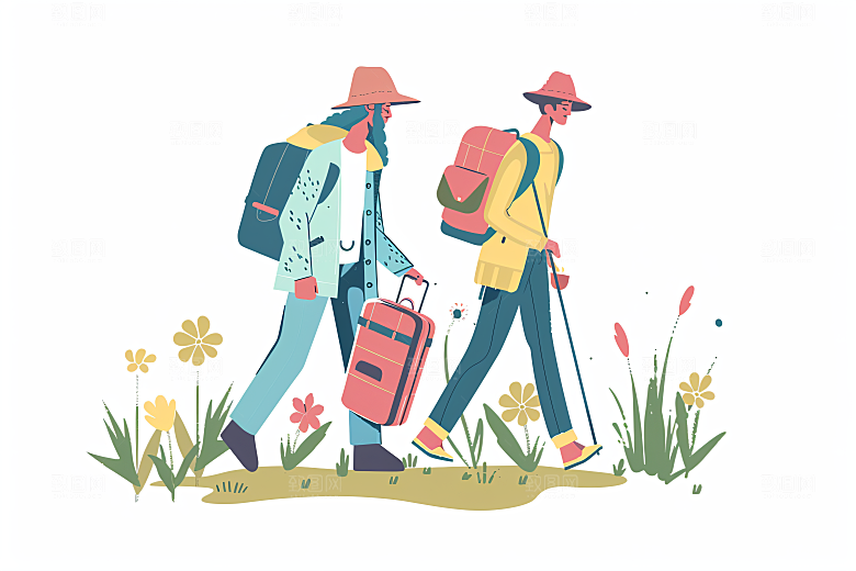 扁平风旅游氛围感简约插画