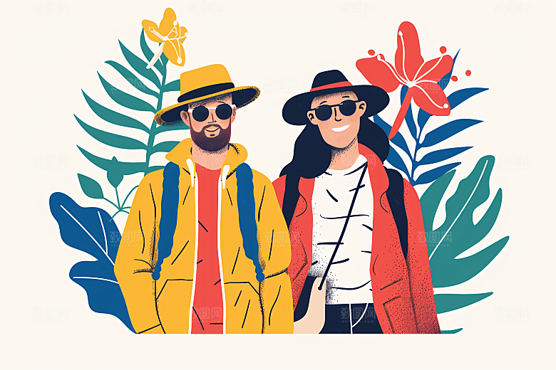 扁平风旅游自然露营插画
