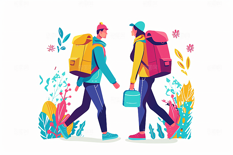 扁平风旅游户外高清插画