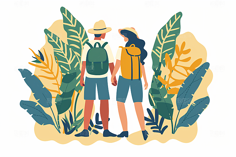 扁平风旅游自然氛围感插画