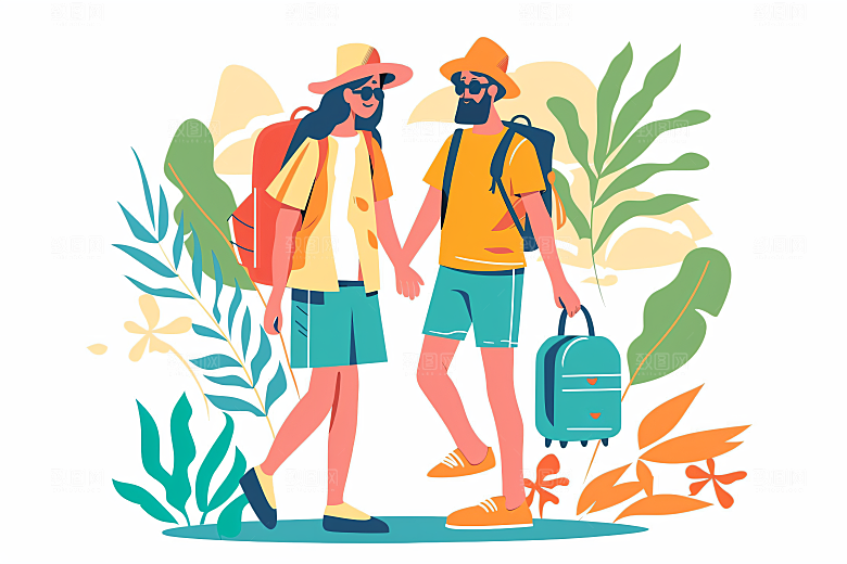 扁平风旅游旅行踏青插画
