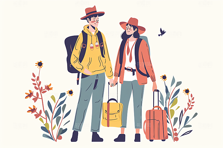 扁平风旅游手绘休闲插画