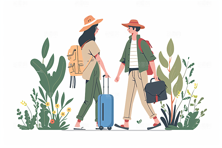 扁平风旅游自由行高清插画