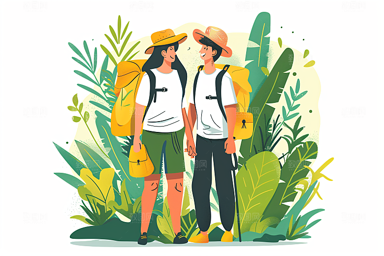 扁平风旅游氛围感露营插画