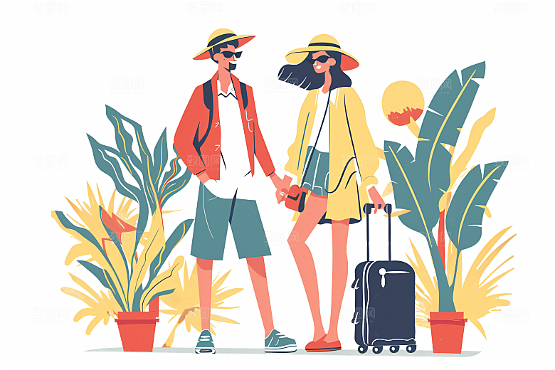 扁平风旅游户外露营插画