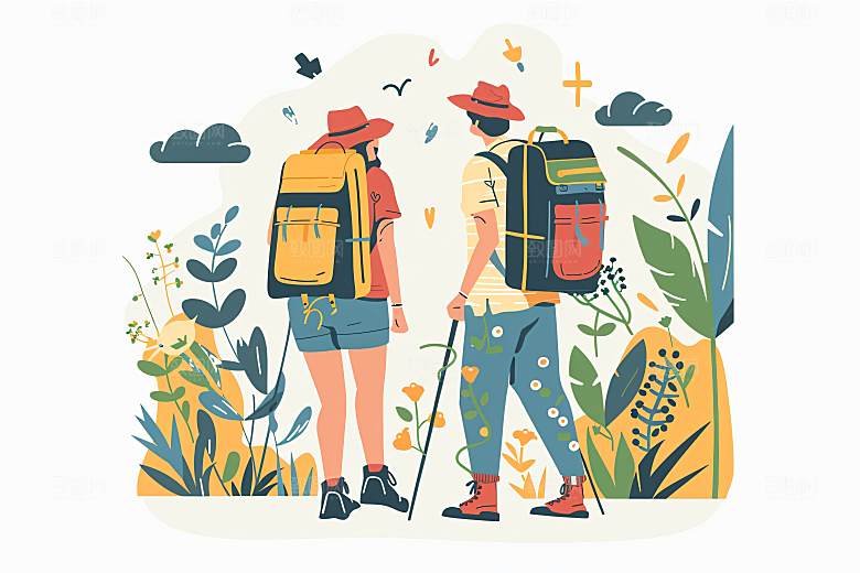 扁平风旅游自然山野插画