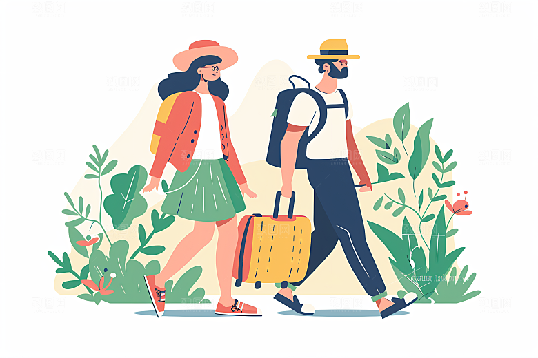 扁平风旅游户外氛围感插画
