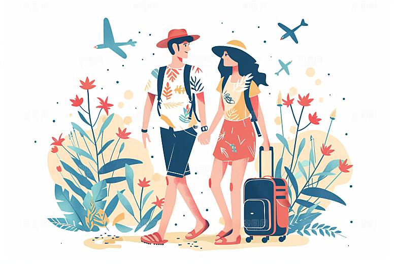 扁平风旅游户外露营插画