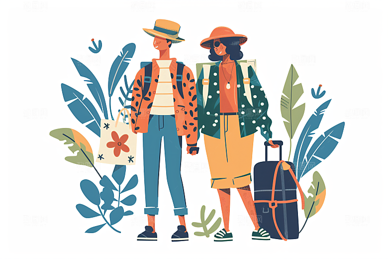 扁平风旅游彩色高清插画