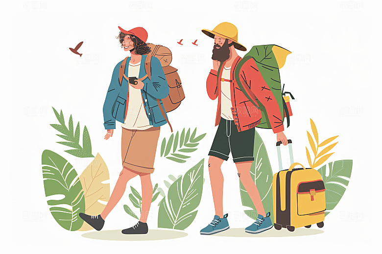 扁平风旅游旅行自由行插画