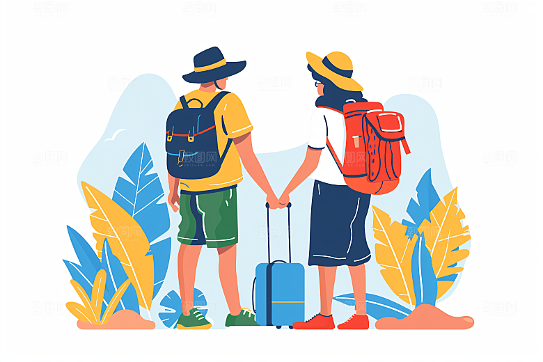 扁平风旅游高清手绘插画