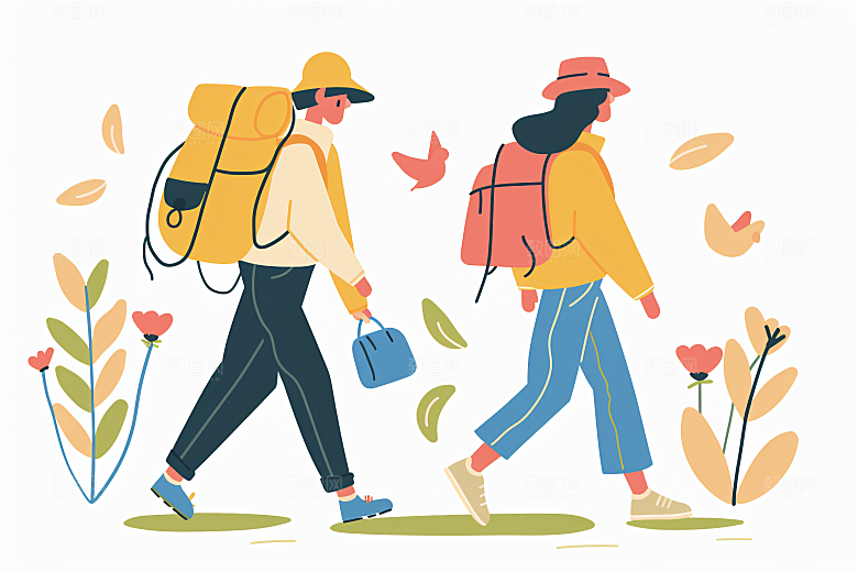 扁平风旅游清新自由行插画