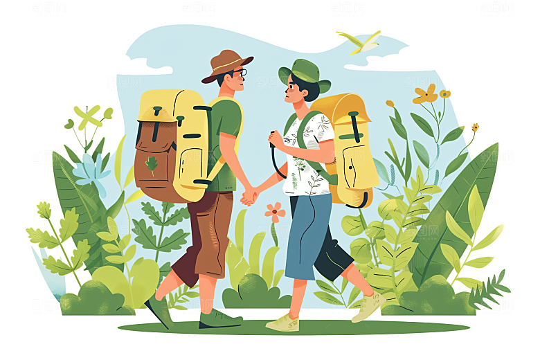 扁平风旅游简约旅行插画