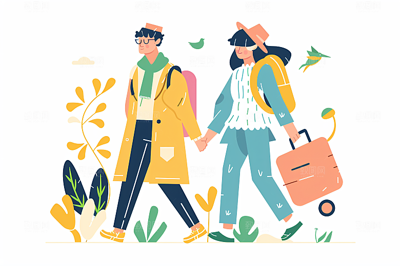 扁平风旅游露营简约插画