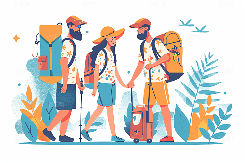 扁平风旅游氛围感高清插画