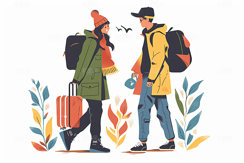 扁平风旅游休闲踏青插画