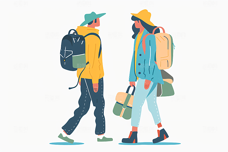 扁平风旅游露营清新插画
