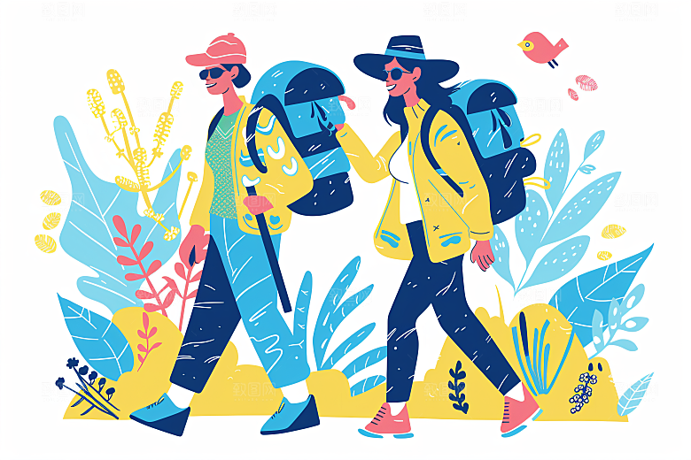 扁平风旅游旅行氛围感插画