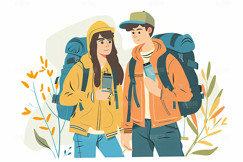 扁平风旅游氛围感自然插画