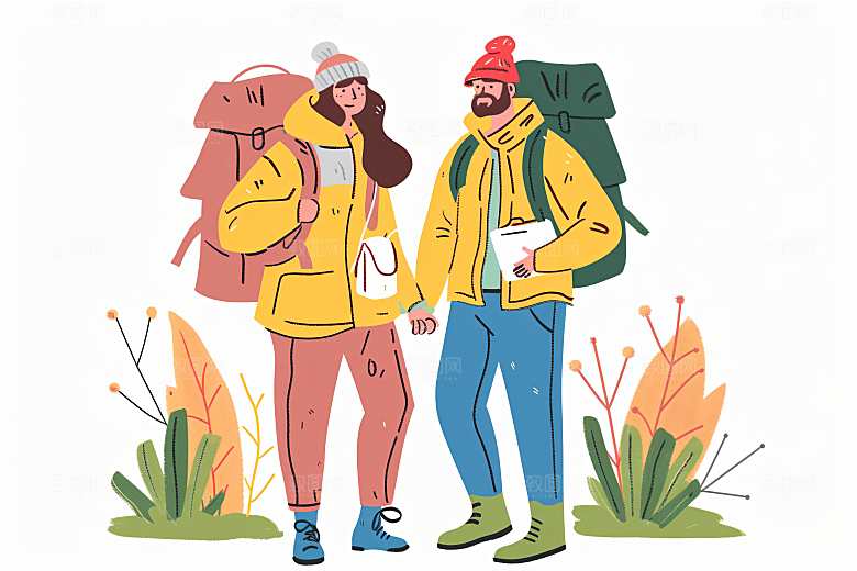 扁平风旅游彩色氛围感插画
