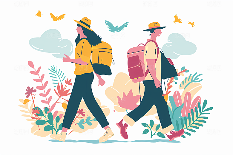 扁平风旅游高清旅行插画