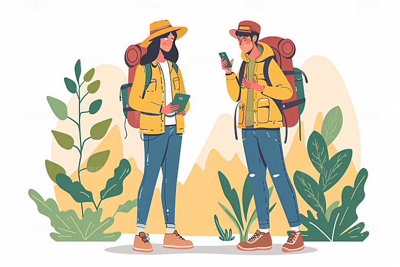 扁平风旅游氛围感自然插画
