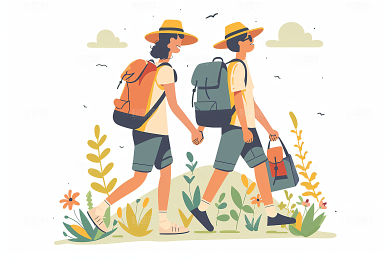 扁平风旅游手绘氛围感插画