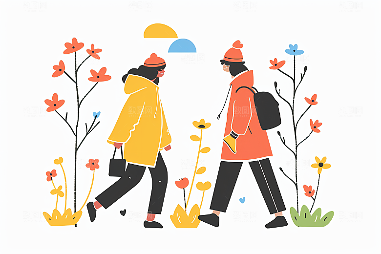 扁平风旅游手绘户外插画