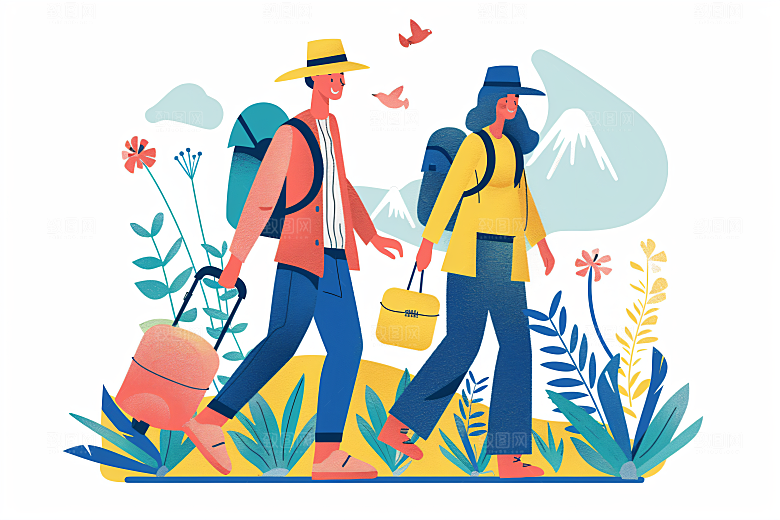 扁平风旅游休闲清新插画