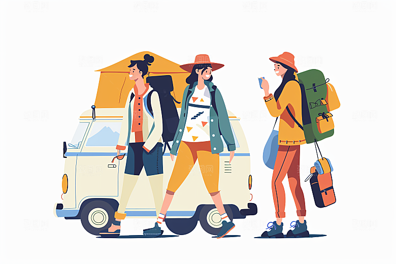 扁平风旅游自然彩色插画