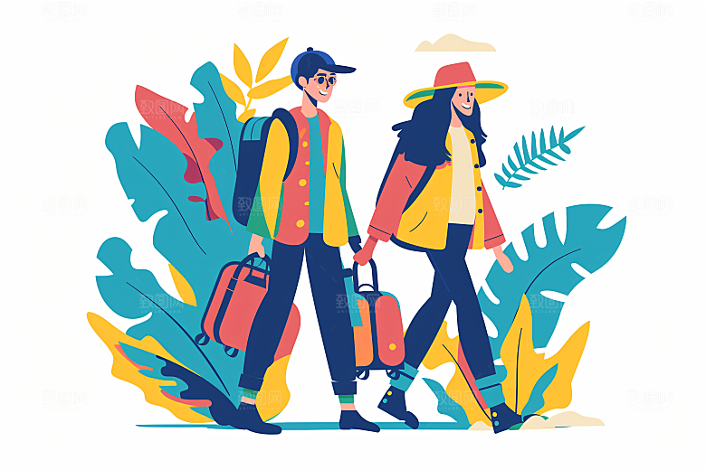 扁平风旅游手绘山野插画