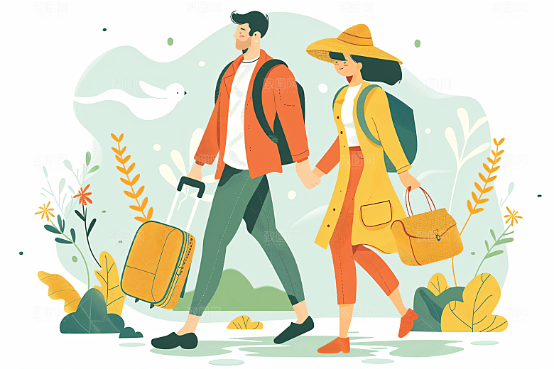 扁平风旅游氛围感清新插画