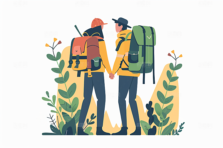 扁平风旅游彩色旅行插画
