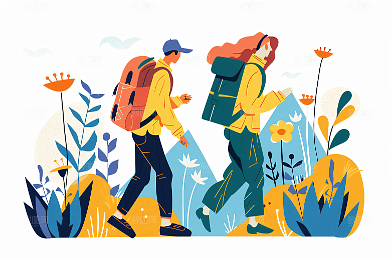 扁平风旅游户外露营插画