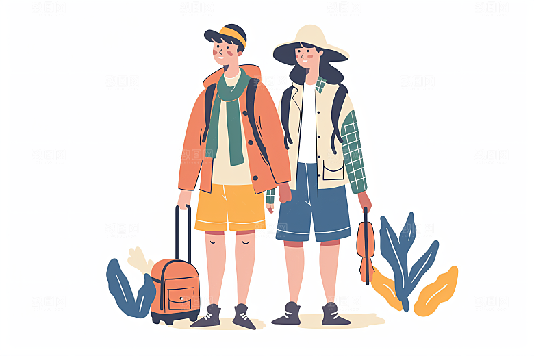 扁平风旅游山野手绘插画