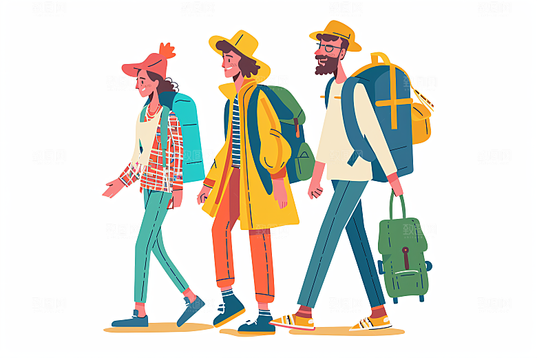 扁平风旅游氛围感自然插画