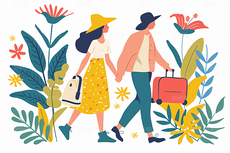 扁平风旅游户外彩色插画